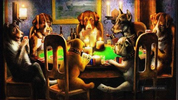 Funny Pets Painting - dogs playing poker facetious humor pets